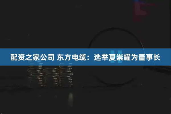 配资之家公司 东方电缆：选举夏崇耀为董事长